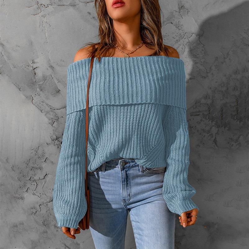 Pull pour femme coupe ample épaules dénudées couleur unie manches longues