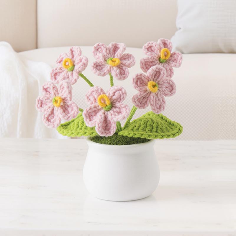 Handmade Crochet Forget-Me-Not Potted Plant Ornament – Small Flower Gift for Mother’s Day or Elderly