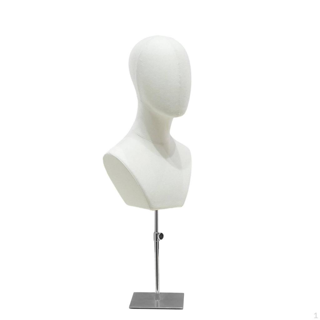 Mannequin Head with Shoulders textileCovered Freestanding Hairpiece Stand for