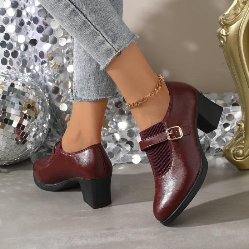 Tiefe Einzelschuhe Spitzschuhe Temperament High Heels Damen Herbst und Winter Dicke Absätze Weiche Sohlen Keine müden Füße Mutterschuhe Damen