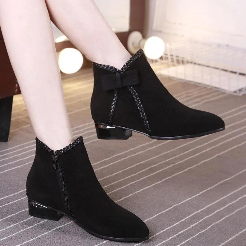 Zapatos Talla Grande 2024 Femeninos Botines Botas de Mujer Botas Retro Modernas Mujer Lazo Punta Baja Tacón Bajo Cremallera Lateral Zapatos Mujer