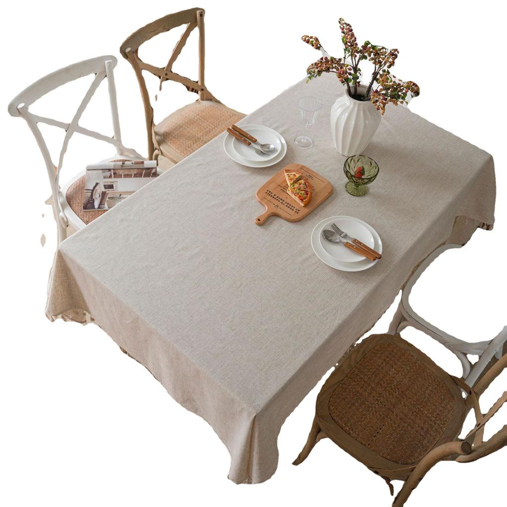 Cloth Dad Nordic Plain Polyester Hemp Fringed Tablecloth Simple Imitation Bamboo Hemp Washable Square Dining Table Coffee Table Cover