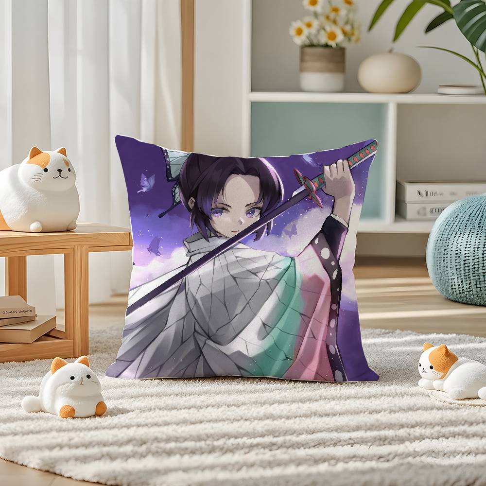 Demon Slayer Sound Breathing Art Anime Plush Pillow Cover Soft Short Plush Cushion Cover For Sofa Bedroom Home Decor Gift