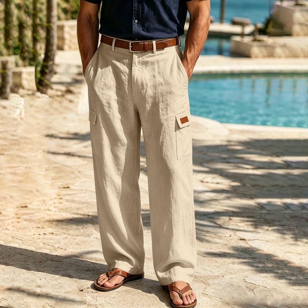 Men's Linen Straight Leg Long Pants - Casual Comfortable Lightweight for Everyday Wear