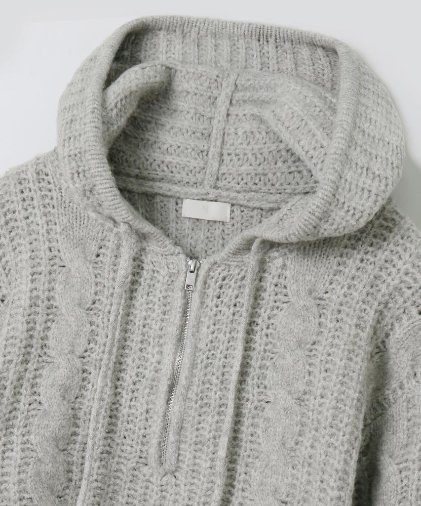 Mood Inside Cable Hooded Half-Zip Knit_ Sand Gray