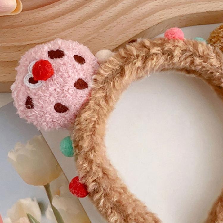 3D Plush Cartoon Cookie Headband Cute Stuffed Hair Hoop Makeup Fuzzy Headdress