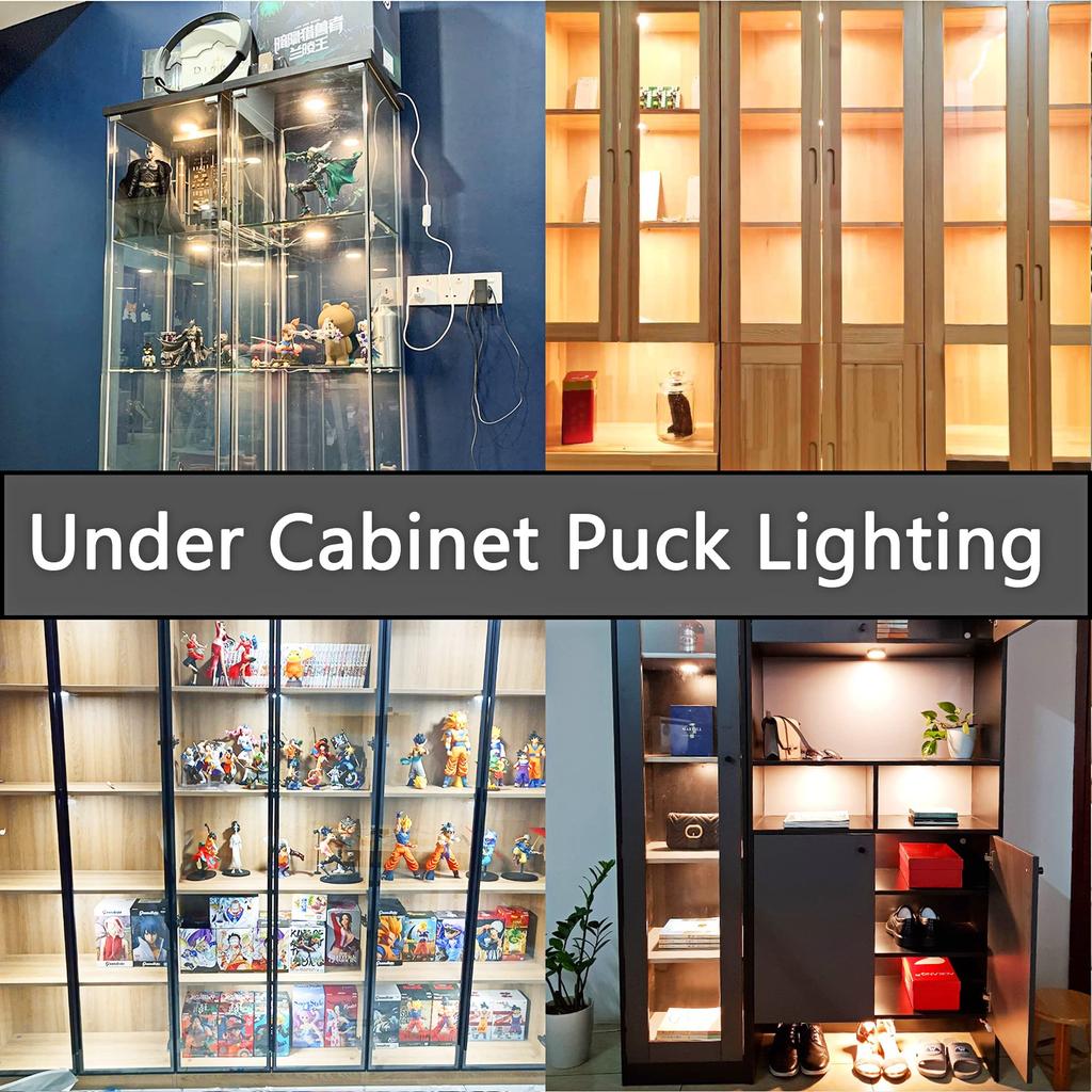 SinLoon LED Cabinet Disc Lighting 12V Linkable LED Disc Recessed or Surface Suitable for Under Decoration 4 Pack Round Fixture, Lamp, Installation,
