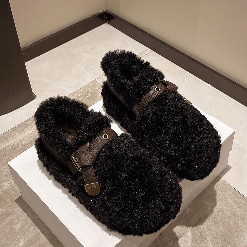 Mao Mao Shoes Women's Outer Wear 2025 New Autumn and Winter Imitation Lamb Wool Thickened Flat-bottomed Lazy One-pedal Women's Shoes Cotton Shoes