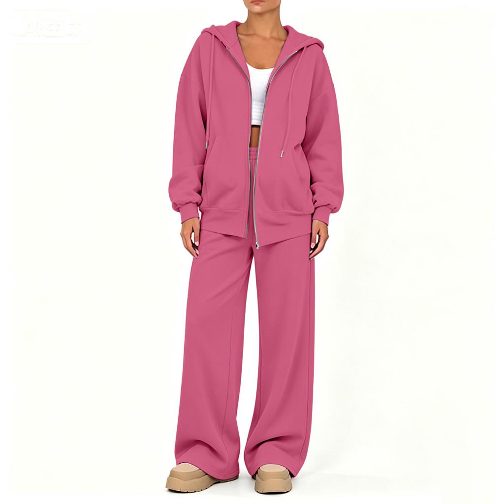 Conjunto de Cardigã Casual com Zíper e Calças para Mulheres, Roupa Confortável para Outono Inverno