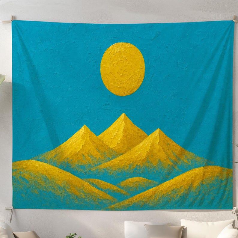 striking yellow mountains tapestry 75x100 чёрный
