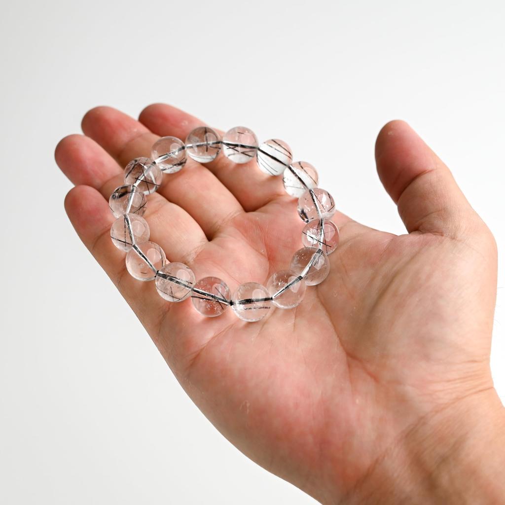 Black Rutilated Quartz Bracelet Tourmaline In 10mm 15cm Wrist Limited Natural Power Prayer Good Luck Feng Shui [Eigado] (Black Quartz) Stone, Size,