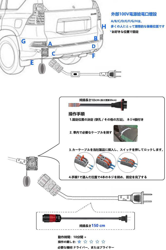 AUTKLER Campervan External Power Input Round Aviation Waterproof IP67 20A Cable 100V External Power Kit, 2-Pin Connector, Male-Female Socket, (Input