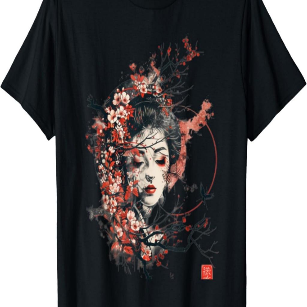 Geisha Vintage Ancient Samurai Cherry Blossom T-Shirt
