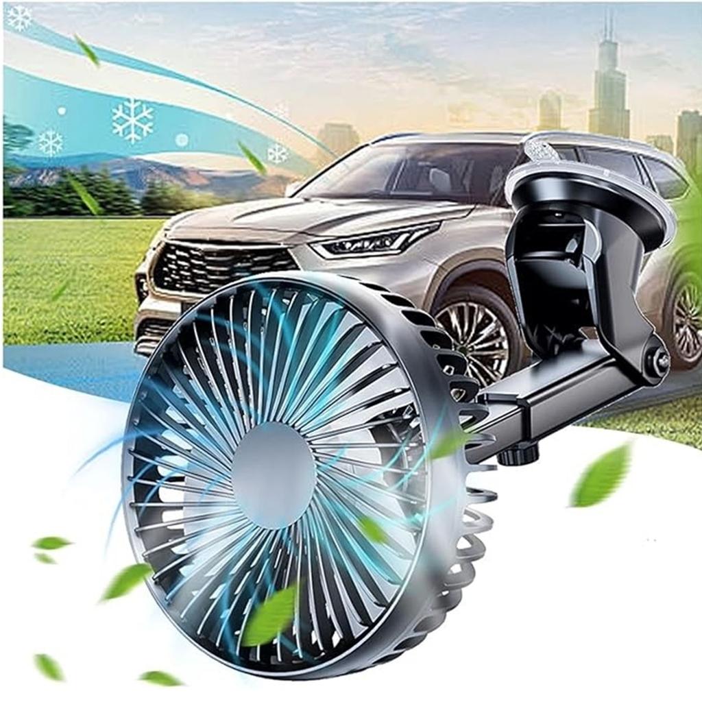 12V/24V USB Car Dashboard Fan - Adjustable Suction Cup Mount, 360° Rotating Clip- Fan for Vehicles