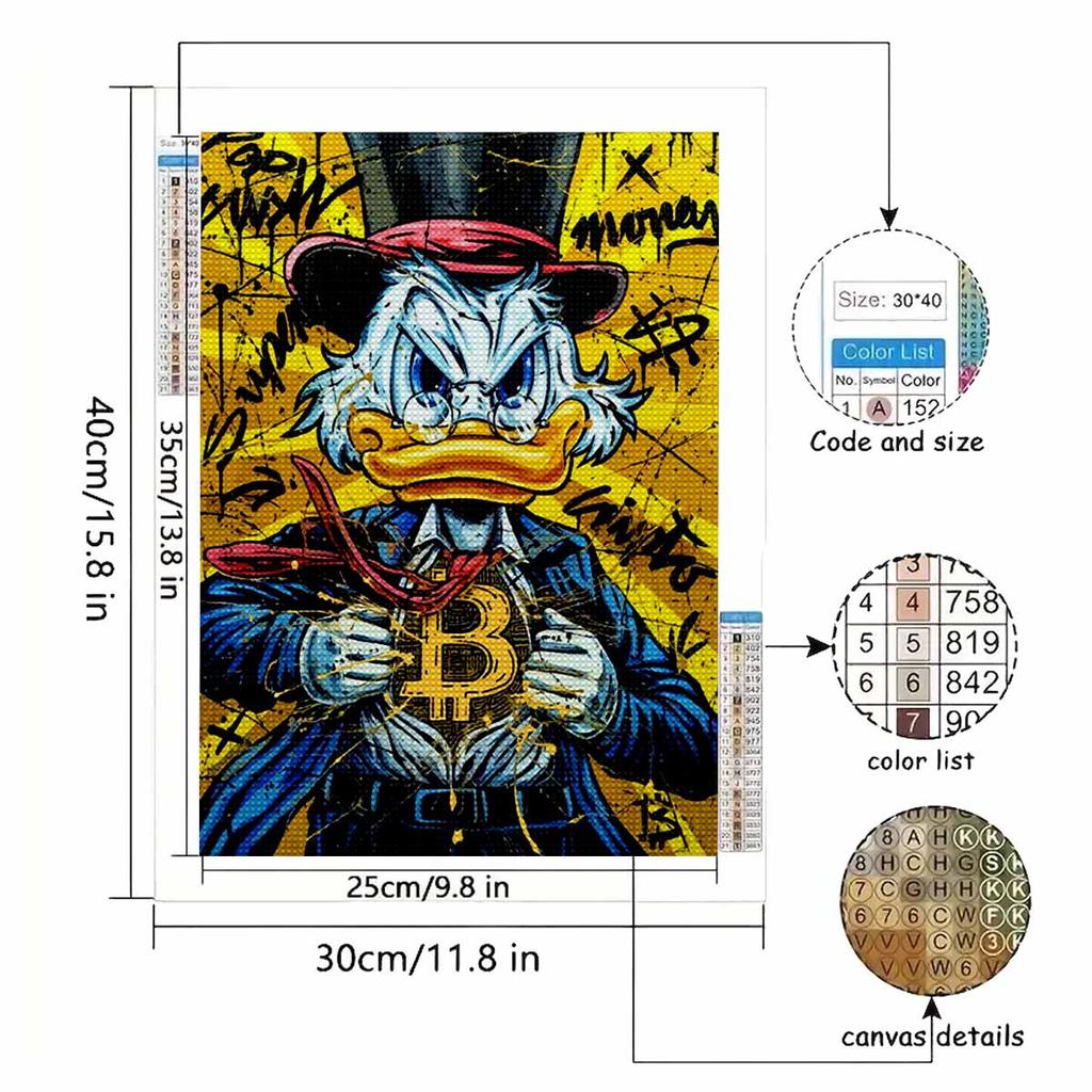 5D DIY Diamond Art Painting Kits for Adults, Rich Donald Duck Full Round Crystal Diamond Kits for Beginner for Home Wall Decorate