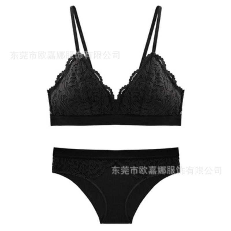 

No steel rim triangle cup lace set women s bra gathering underwear women s summer thin breathable bra xl fits 38/85abc чорний