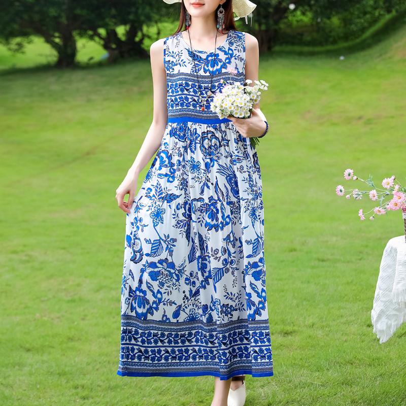 Vestido sin mangas de talla grande para mujer, vestidos largos casuales sueltos, ropa de verano vintage
