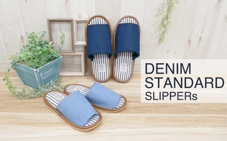 Okamura Denim Einfache Außenslipper, Naht, Groß, Blau, AAAA7905BL, Leise,