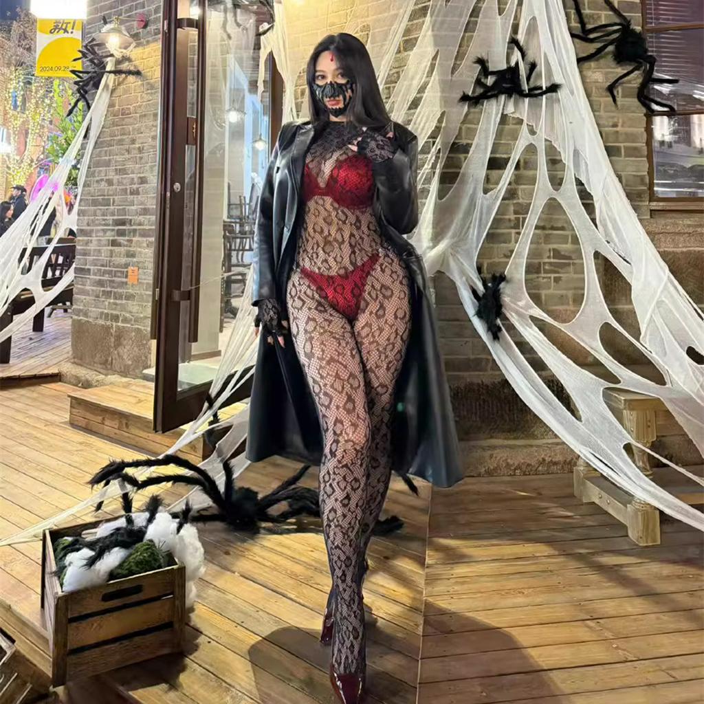 Leopard Women Body Stockings Sexy, Exotic Dancer Fishnets Lingerie Glow Party, Fishnet Bodysuit Rave Outfits Club Plus Size