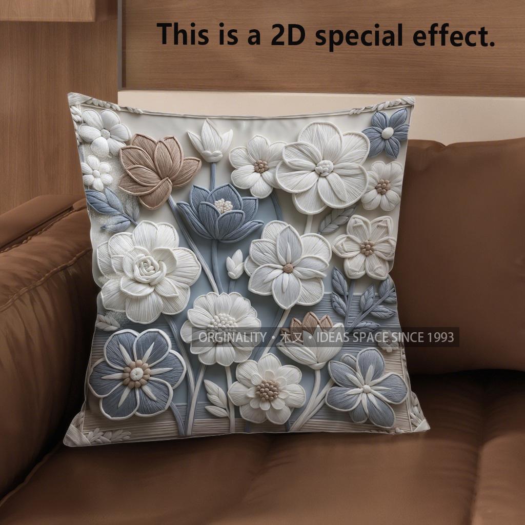 2D Floral 3D Embossed Patterned Cushion Covers Pattern Cushion Cover Suitable For Sofa Bedroom Car Pillow Cover