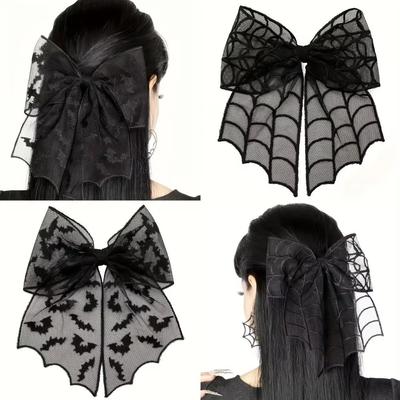 Mesh Bow Halloween Hairpins Bat Embroidery Bow Hair Clips New Hair Clips  Hair Accessories