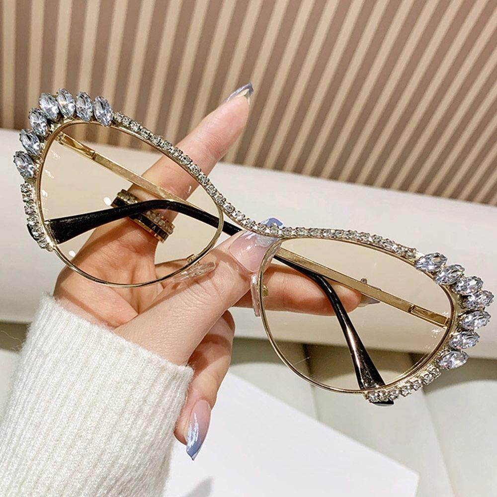 Fashion Cat-Eye Rhinestone Embellished Metal Sunglasses Street Style UV Protection Women's Shades Ladies Street Shooting Eyewear