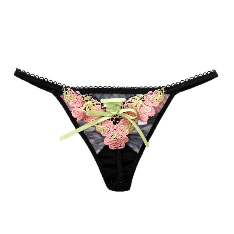 

Women s Summer Fashionable and Sexy Lace Printed Rose Flower Invisible Thong Underwear XL чорний