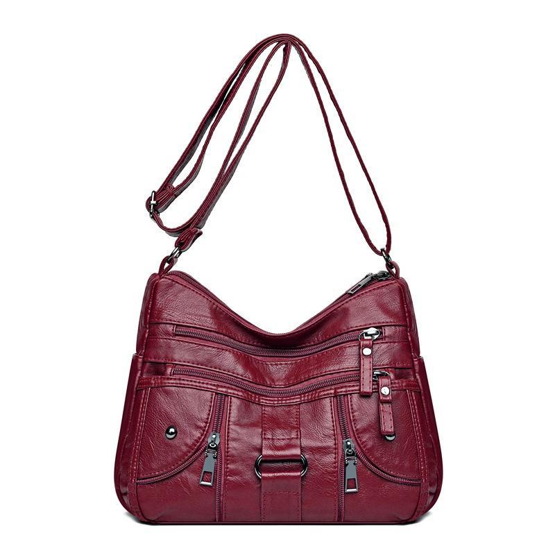 Genuine Leather Multi-Compartment Crossbody Bag - Versatile, Large Capacity Fashion Shoulder Bag for Women