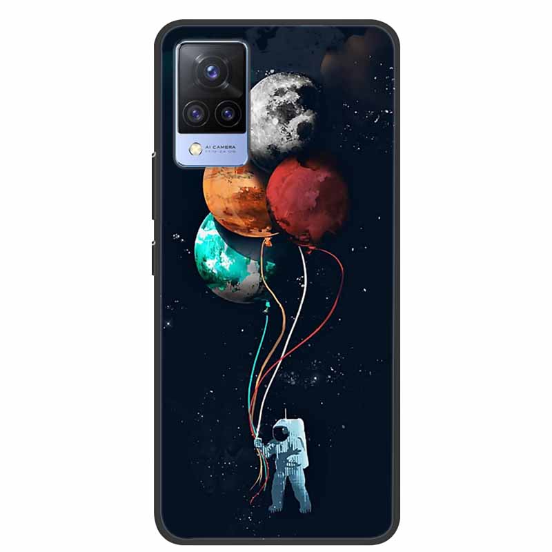 For Vivo S9 V21 V21e Case Black Silicone Back Cover Case For Vivo V21 S9 V21e Phone Cases Cover V 21 e S 9 Funda Coque Cartoon