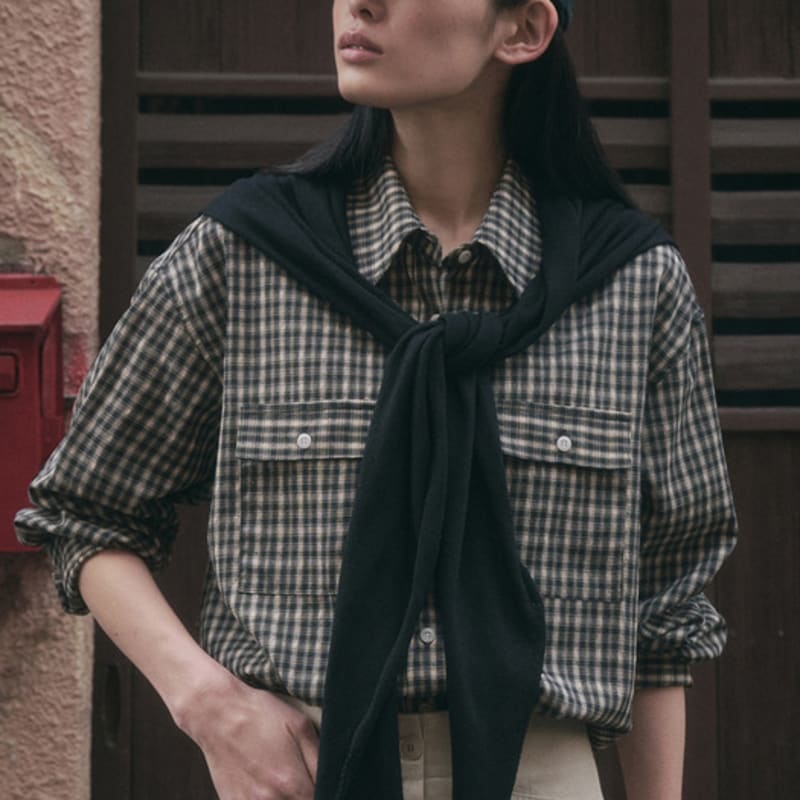 

SAGEMENT [0720_b PICK] EZRA CASH SHAWL MUFFLER_BLACK Black _One