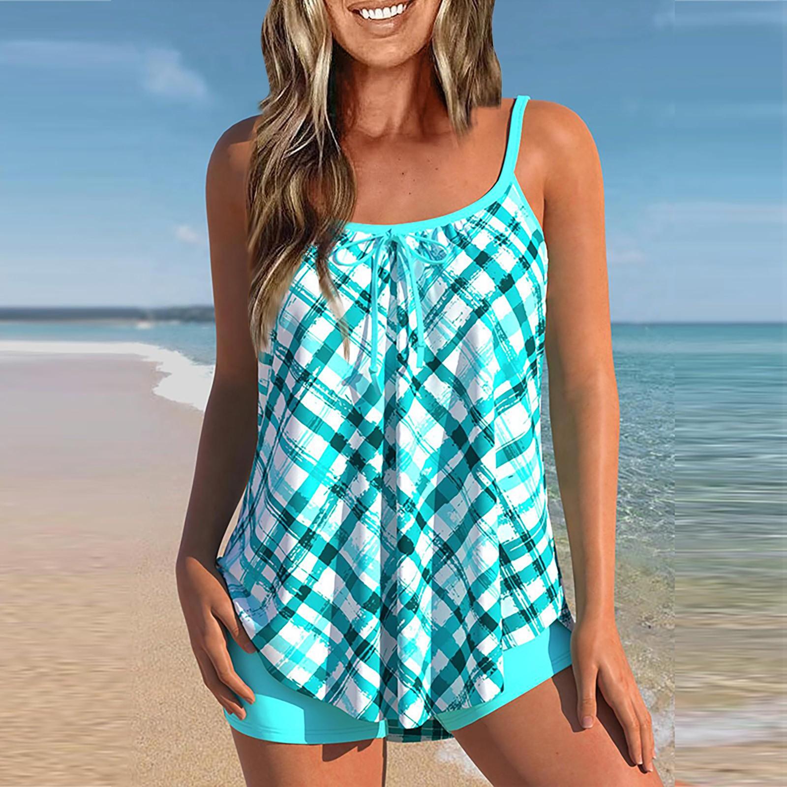 

Женские сексуальные облегающие шорты-боксеры с принтом на бретельках, бикини больших размеров, купальник (Два куска) S синий