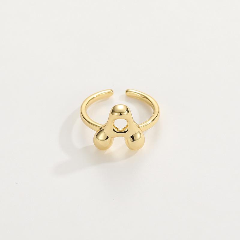 Personalized Hip Hop 26 English Letters 18K Glossy Gold Ring Open Ring Adjustable Ring
