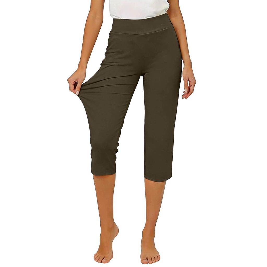 Women’s Stretch Capris High Waist Cropped Yoga Pants with Pockets Elastic Waistband Athletic Fitness Leggings for Workout Gym