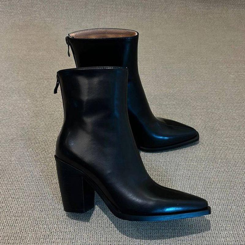 Fashion 2024 New Vintage Brown Women Ankle Boots Fashion Elegant Square Toe Shoes Autumn Winter Thick Heel Women's Short Booties