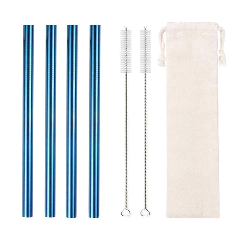 12mm Boba Metal Straw Eco-friendly 304 Stainless Steel Straws Set Reusable Drinking Straw for Bubble Tea Milkshake Bar Accessory