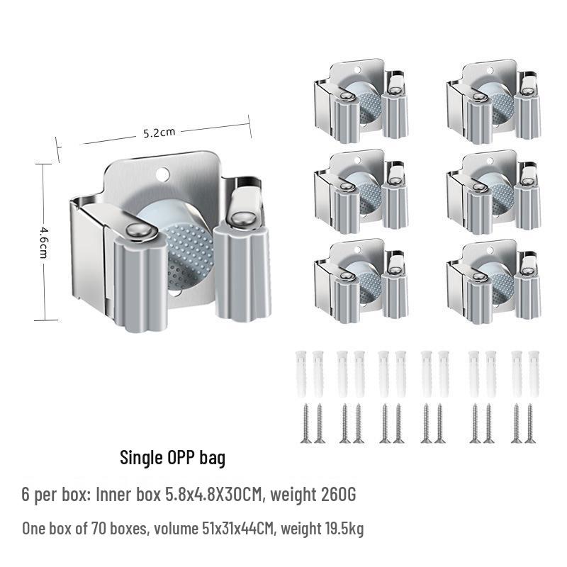 Stainless Steel Wall-Mounted Mop and Broom Holder, Punch-Free Clip for Bathroom Storage