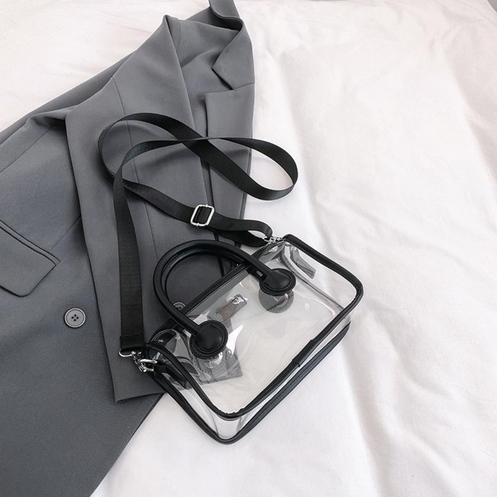

Zipper Transparent Shoulder Bag Adjustable Strap Small Square Bag Fashion Women Handbag Girls чёрный