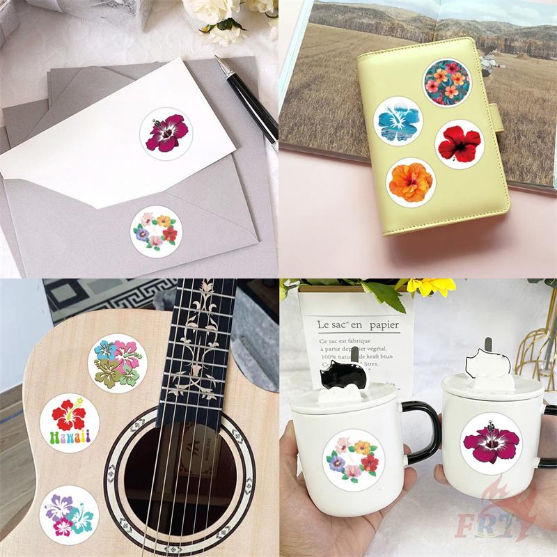 500Pcs/Roll Hibiscus Flowers Kids Rewards Stickers - DIY Scrapbooks Album Decor Sealing Label Decals