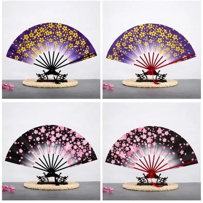 Ancient Chinese Style Golden Portable Folding Fan Bamboo Ribs Japanese Decor Stage Fan Girl Hanfu Dance Performance Hand Fan