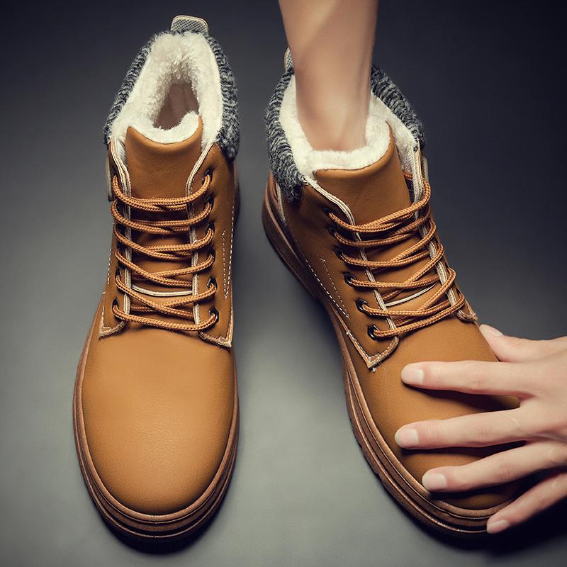 Men's All-match Geniune Leather Outdoor Ankle Boots Winter Warm Soft Plush Lining Snow Boots