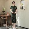 1011 spring and summer new imitation acetic acid jacquard short-sleeved retro improved daily cheongsam skirt medium and long looking thin