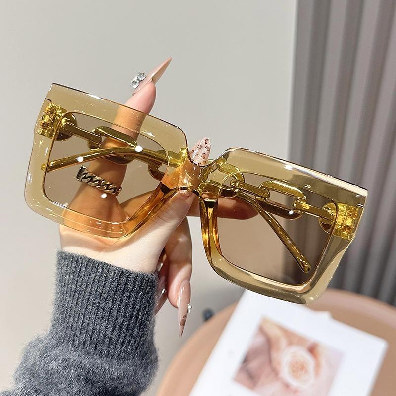 Brand Fashion Large Frame Sunglasses Women Men Personality Chain Lens Leg Design Sun Glasses Retro Square Eyeglasses UV400