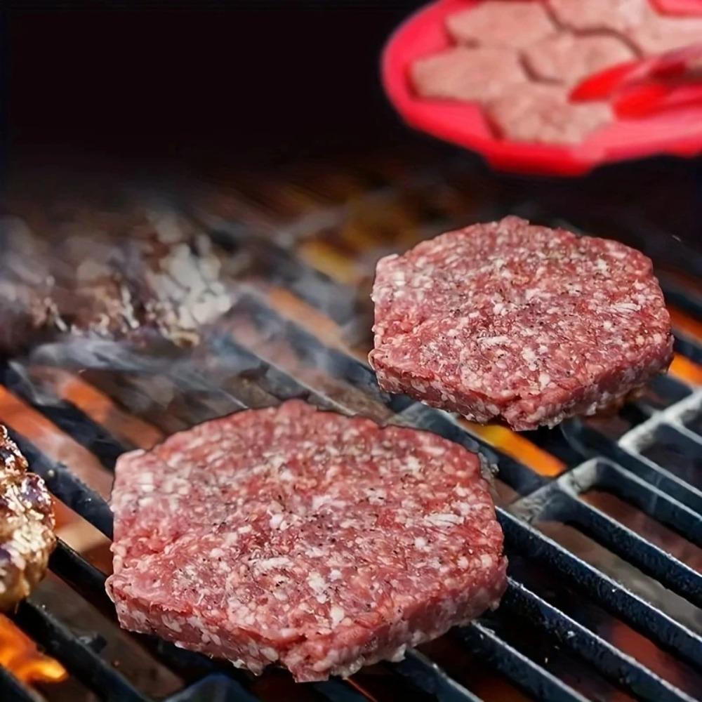 7 Holes Burger Patty Mold Red Cake Mold Universal Hexagonal Hamburger Patty Maker  Freezer