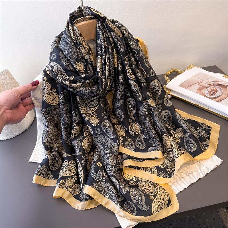Écharpes Vertes Bufandas Foulard en Soie Femme Châle Mode Hijab Élégant Femmes Luxe Foulard Écharpe Châles de Plage Bandana