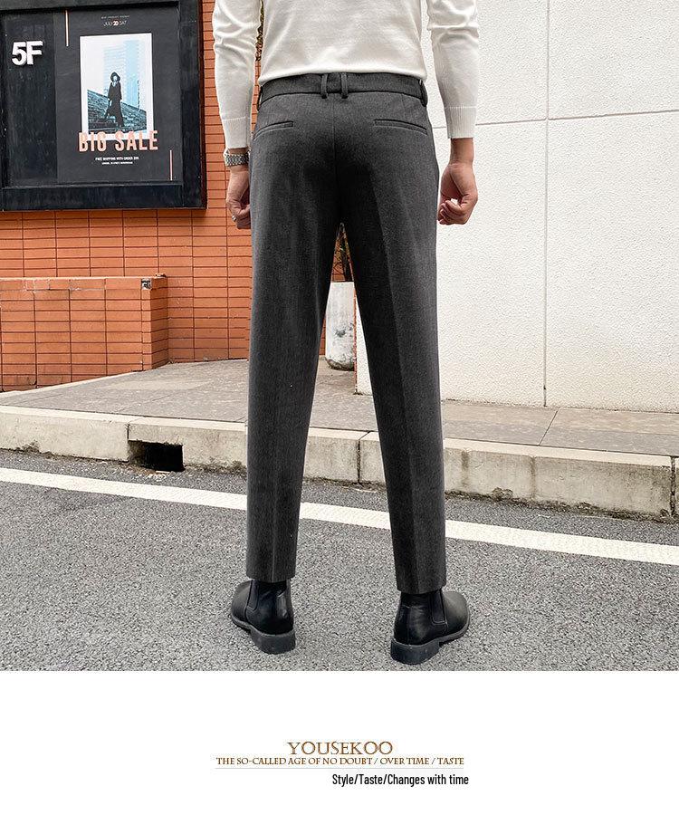 Men's Slim Fit Non-Iron Wool Blend Business Casual Suit Pants for Autumn and Winter