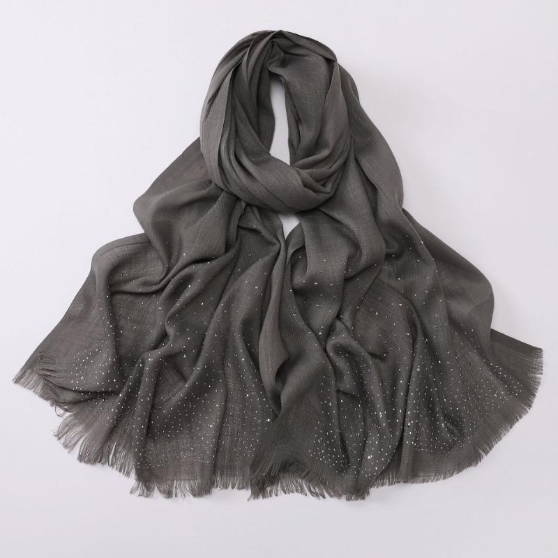 Versatile Solid Color Bamboo Yarn Headscarf With Rhinestones Malay Style Scarf