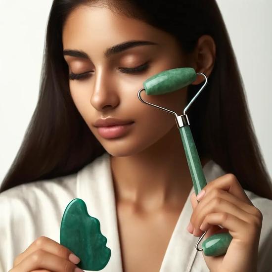 WILD OAK Jade Roller & Gua Sha Massager Combo Tool | Natural Jade Himalayan Stone | Healing Skin Wrinkles & Improves Skin Elasticity