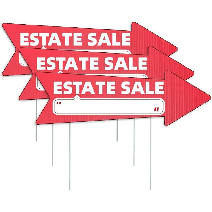 Estate Sale Red Arrow Yard Signs with Stakes-16 x 5 in Double Sided,For Sale Real Estate Sign, Real Estate Sales Direction Arrow Sign, Weather Proof 3