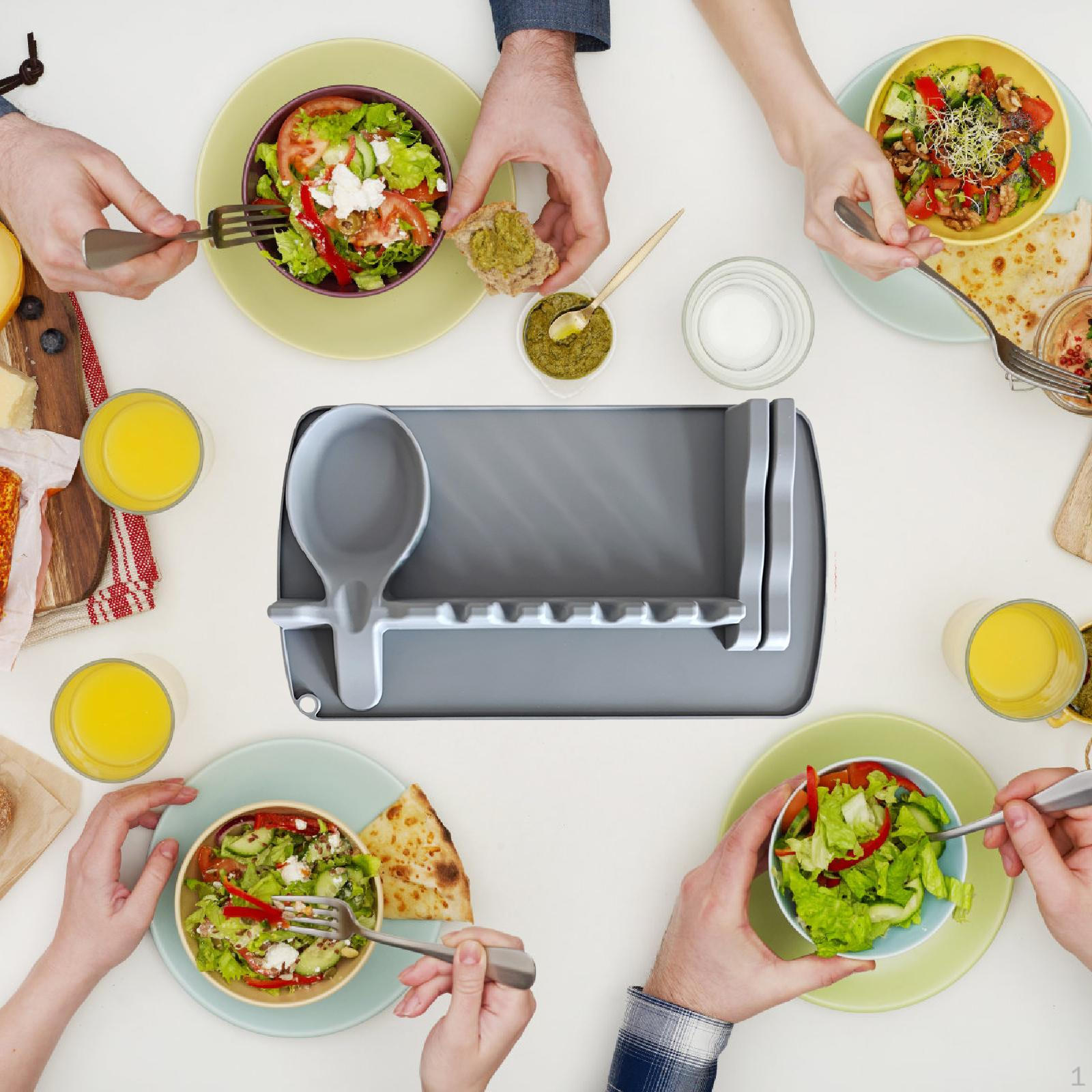 

Silicone Utensil Rest Spoon Holder for Stove Individual Slots серый