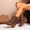 Damen Herbst-Winter Bestickte V-Ausschnitt Spitze Zehen Kurze Leder Westernstiefel, Erhältlich in Großen Größen.